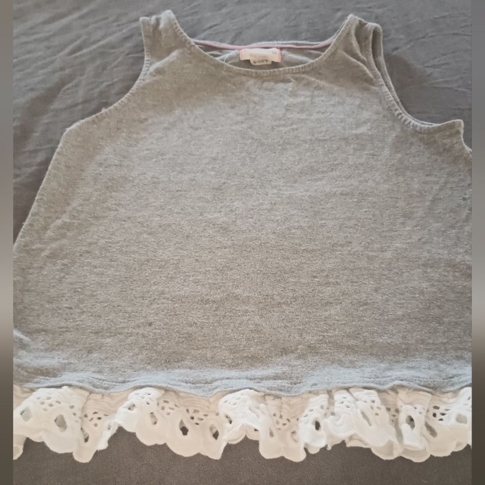 Gray Sleeveless Kids Top with Lace Trim
